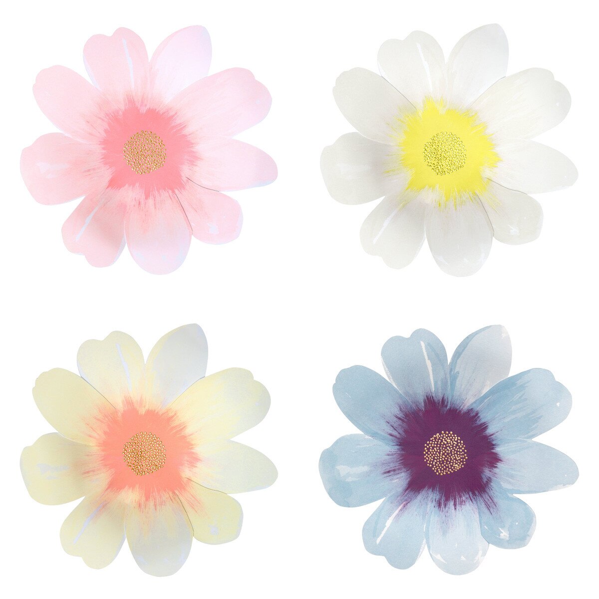 Floral large dinner plates featuring a colorful garden flower design in cream