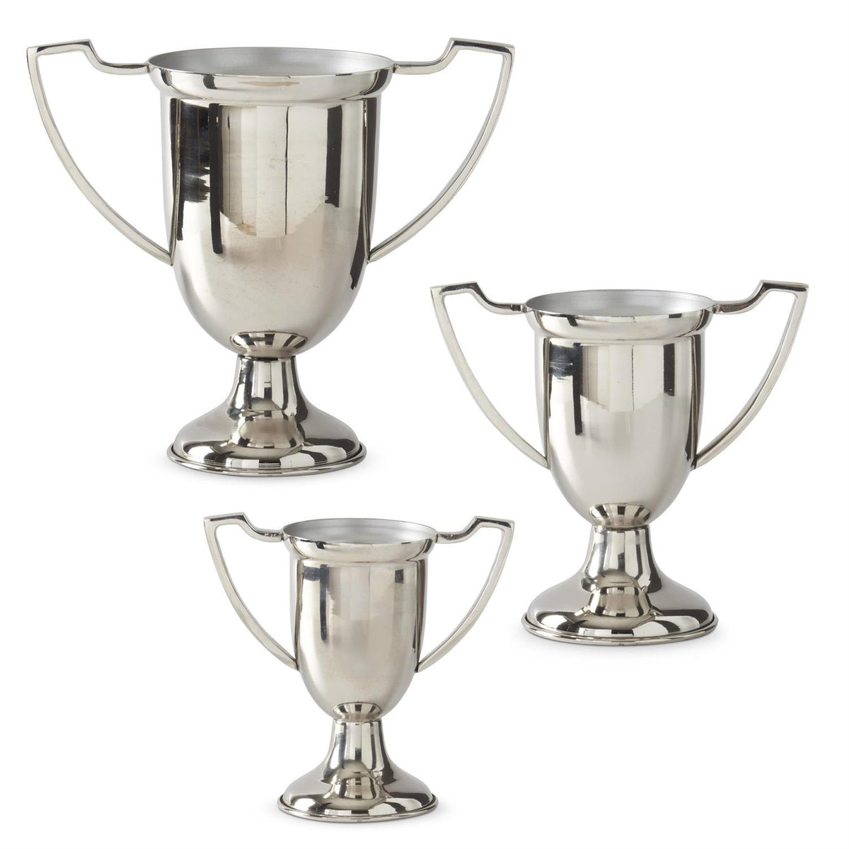 Silver metal trophy vase with elegant pedestal base and polished finish