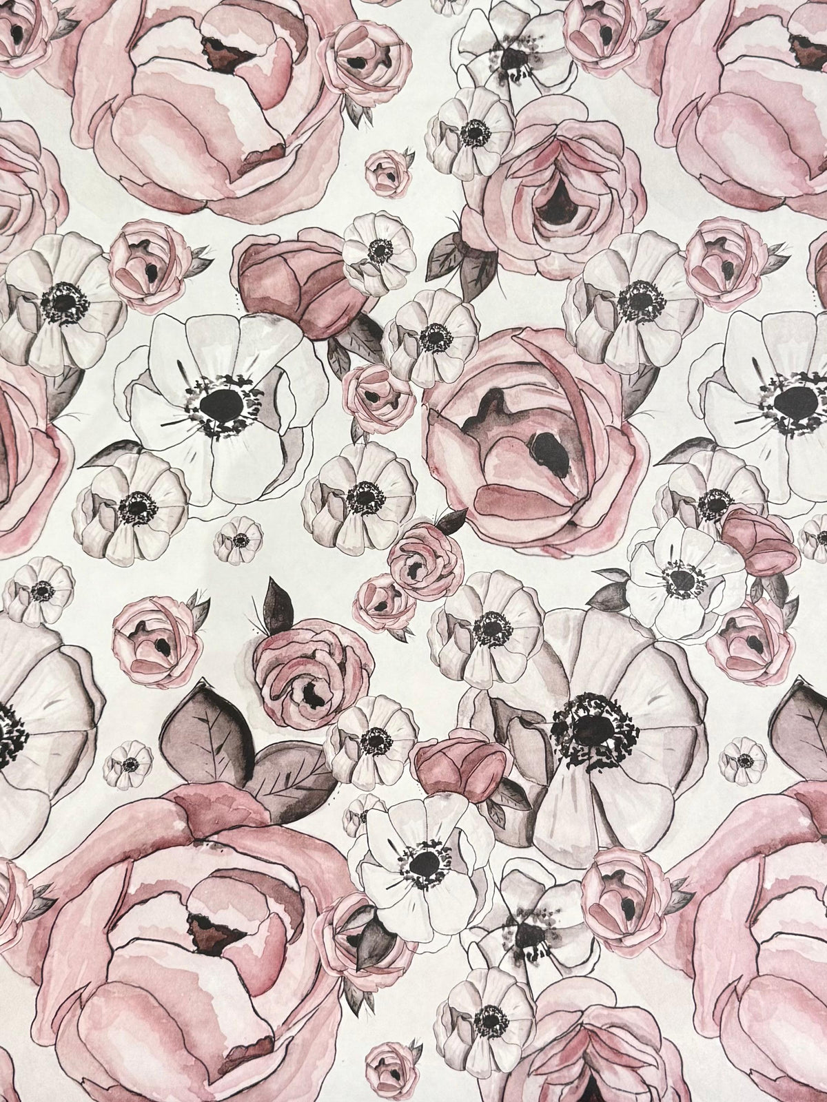 Red roses floral gift wrap sheet with elegant white borders