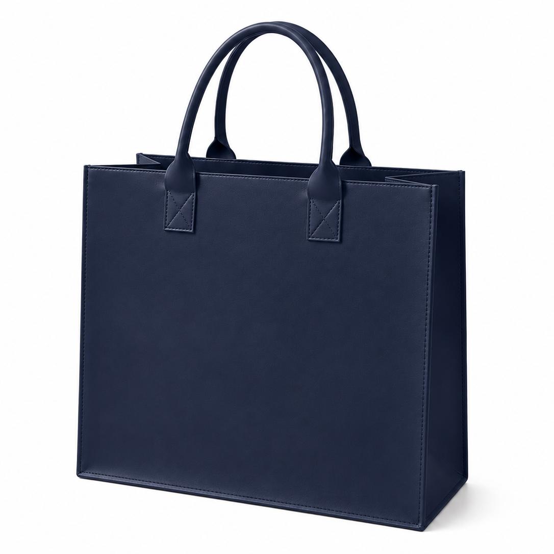 Caramel leather tote bag with dual handles and structured silhouette