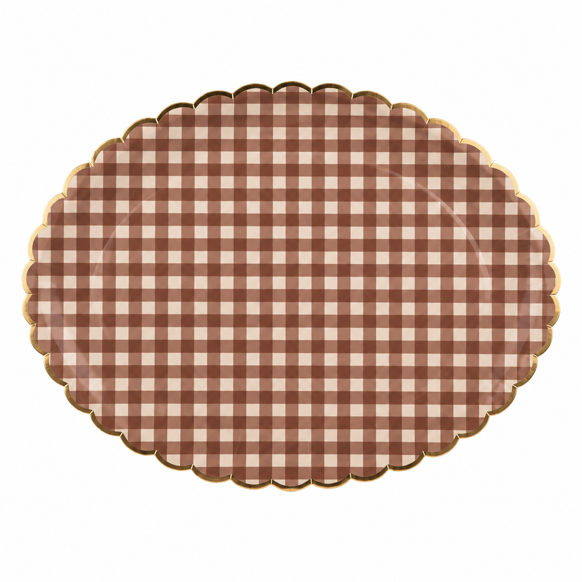 Brown gingham gold scalloped paper serving platters with fall 17 design, set of 6