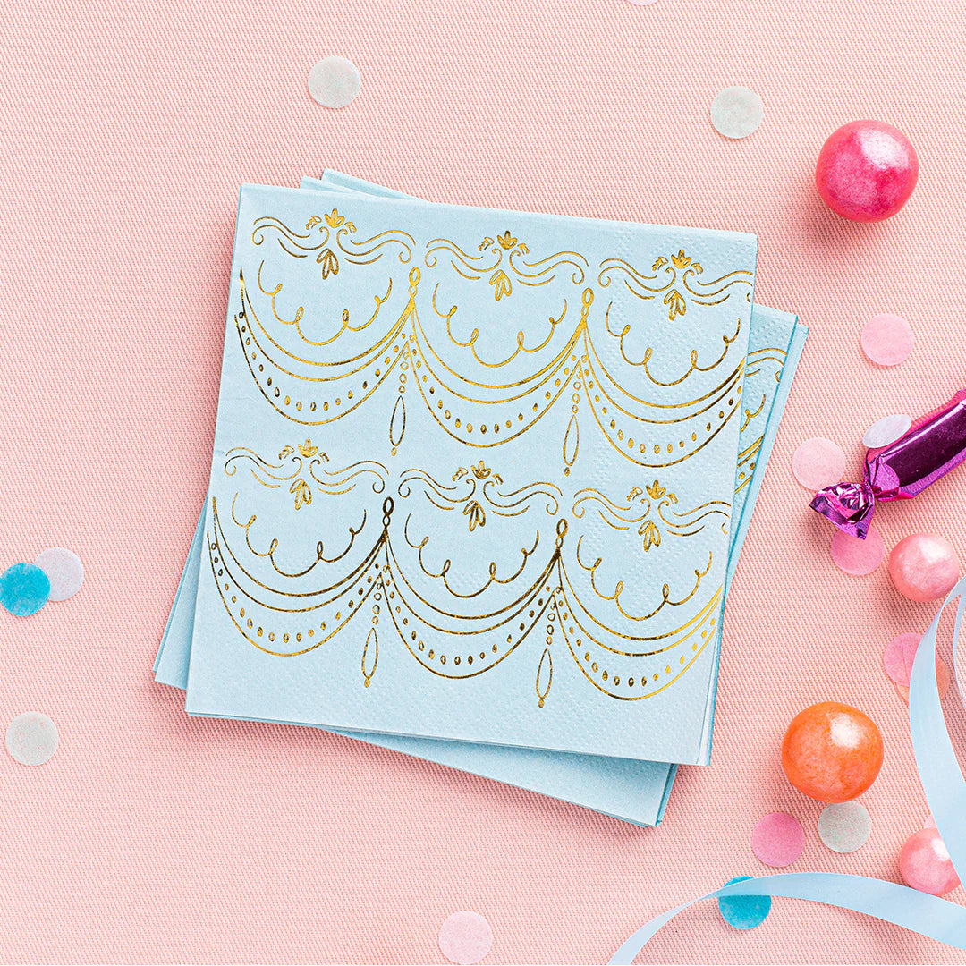 Let Them Eat Cake petite napkins with elegant cake and script design on white background