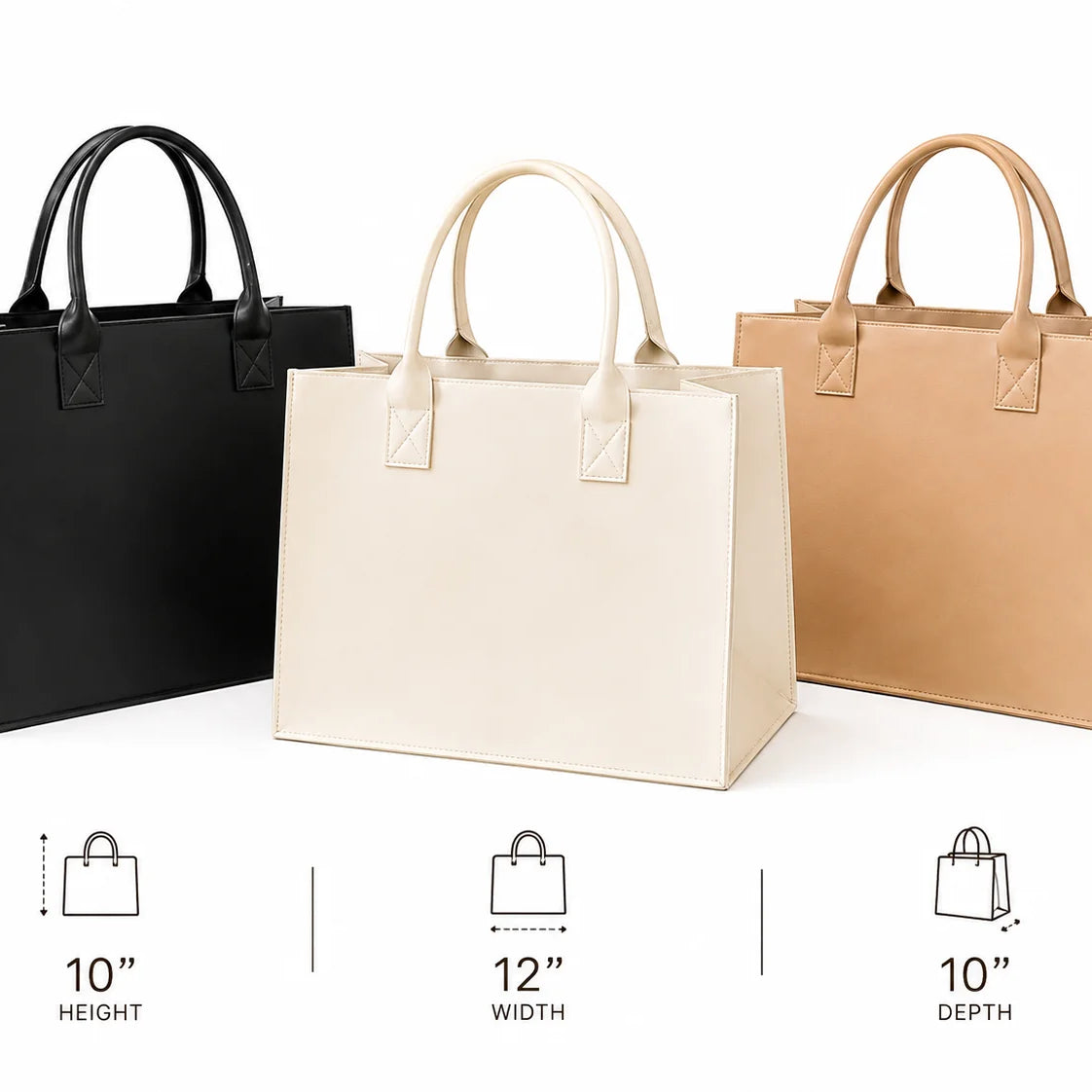 Brown leather bag with dual handles and structured silhouette, front view