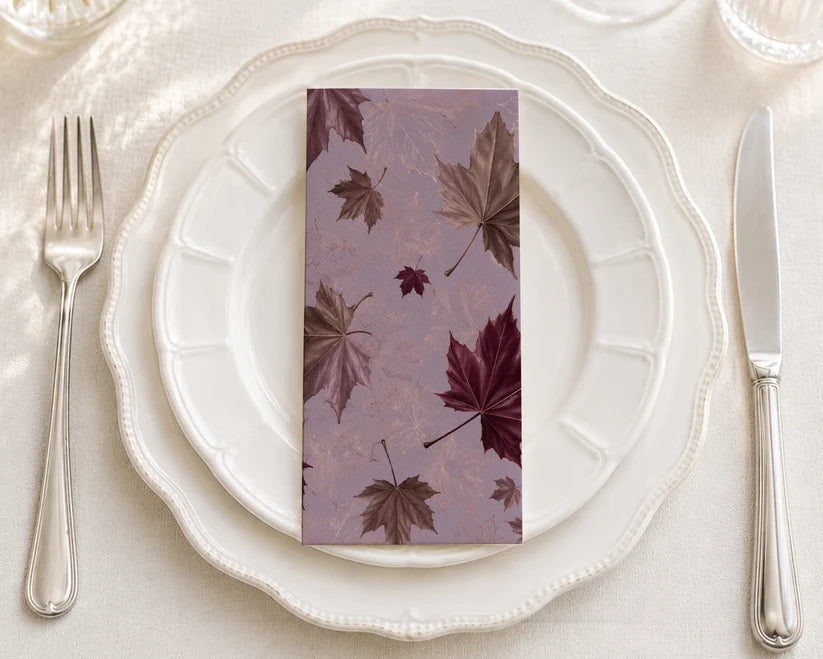 Plum leaves paper napkin with elegant botanical print design