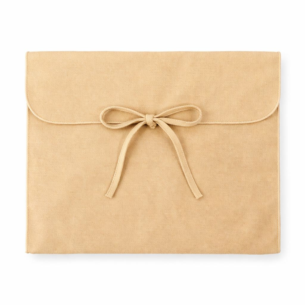 Cotton Welcome Pouch in natural beige with decorative text design for storage