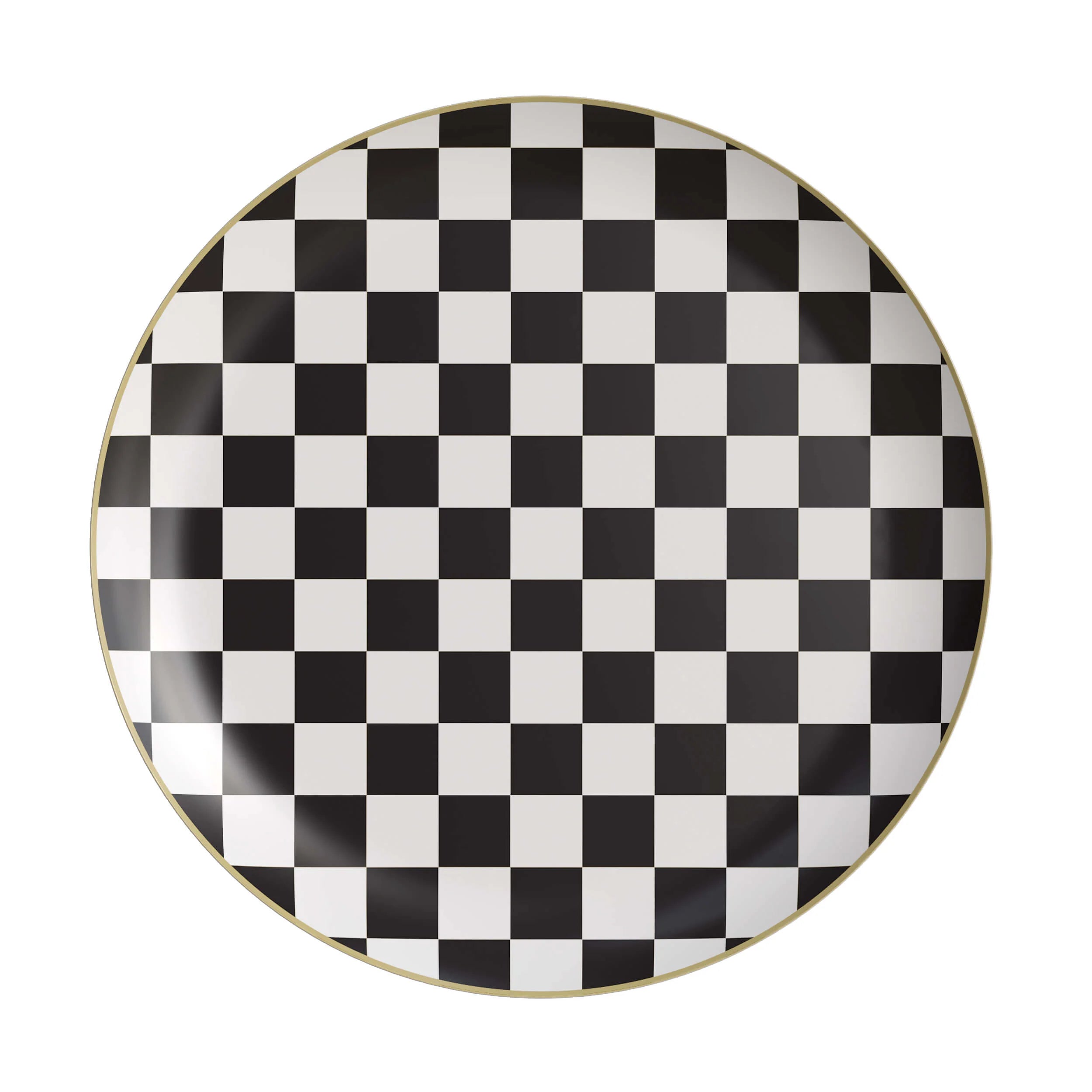 Checkered black and white plastic plate from le fete's printed plastic plate collection
