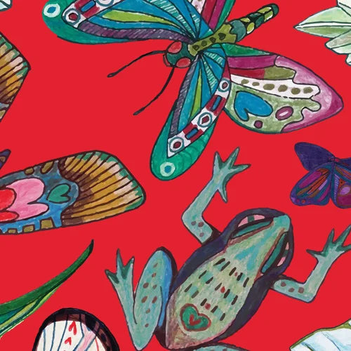 Metamorphasis gift wrap sheet featuring colorful butterfly and floral patterns on white background