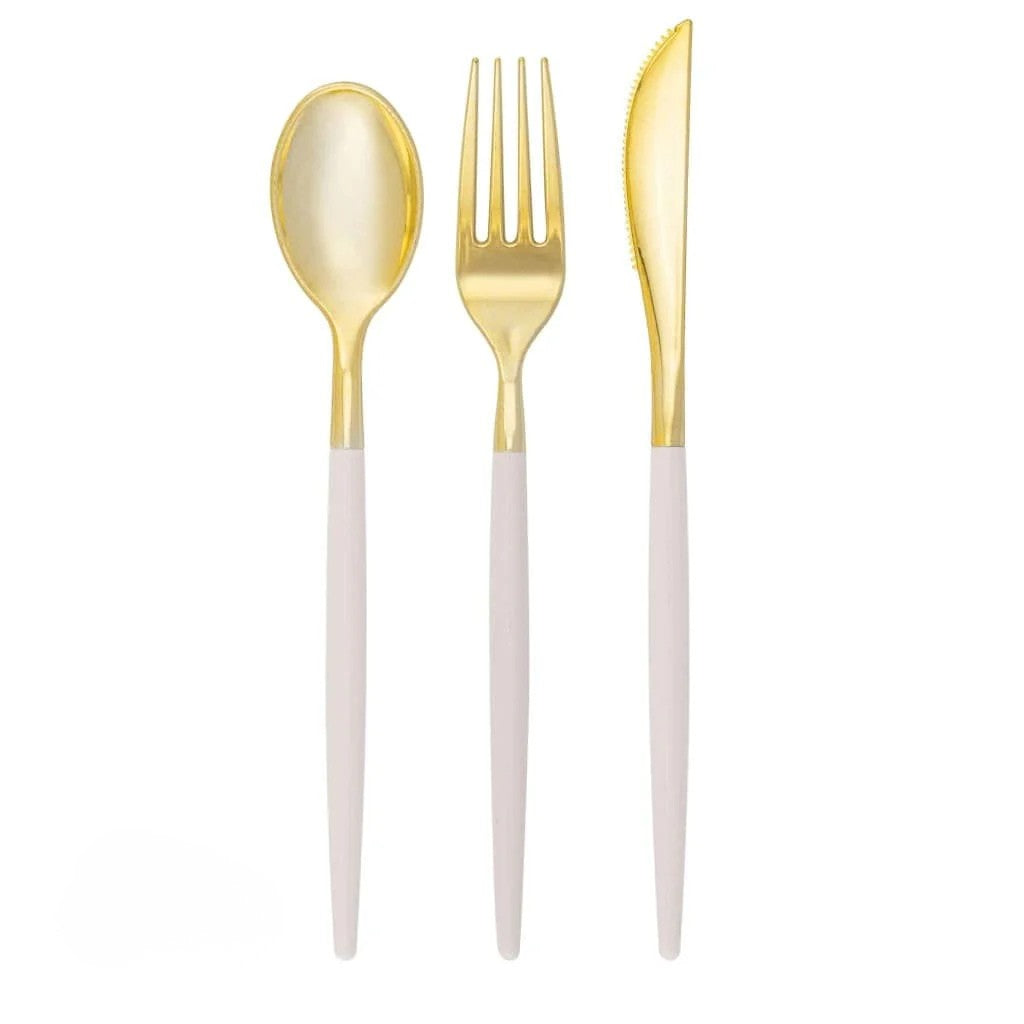 gold and white from le fete's quality plastic flatware collection