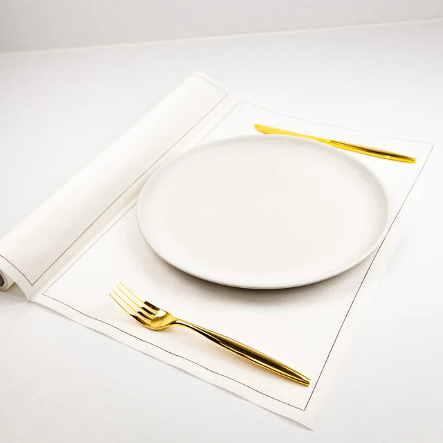 White linen texture fabric with soft rabbit motif design from the White Rabbit Collection