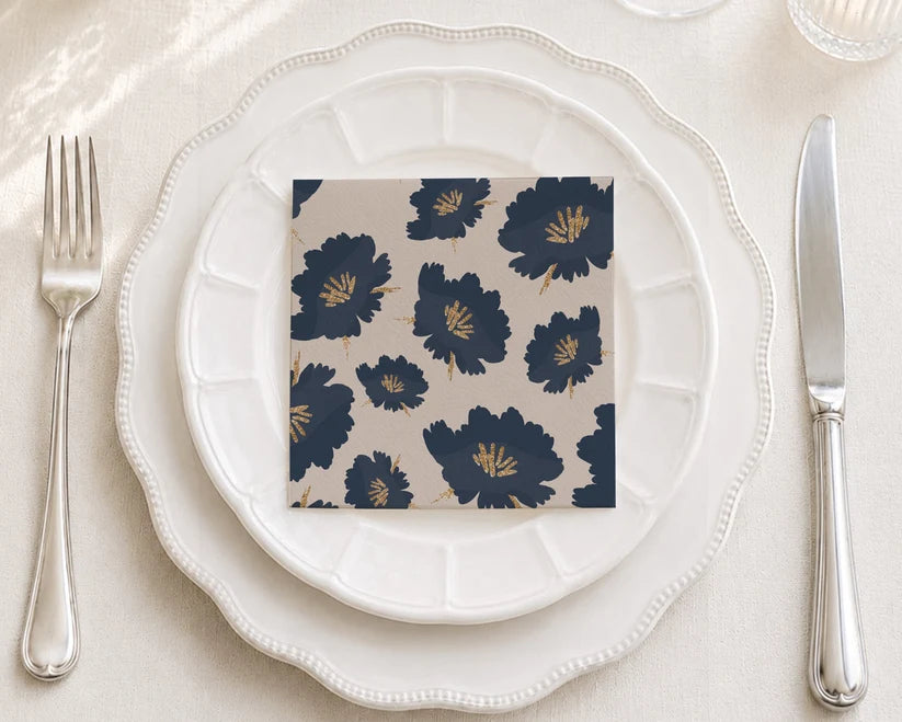 Navy blue Ellington paper napkins with elegant damask pattern design