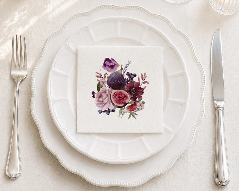 Fig Bouquet paper napkins featuring elegant floral design with figs and botanical elements
