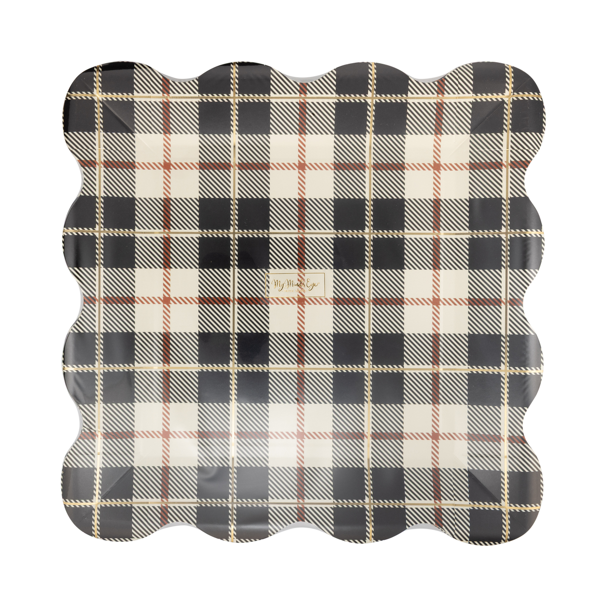 Black fall plaid ceramic dinner plate with traditional tartan pattern design