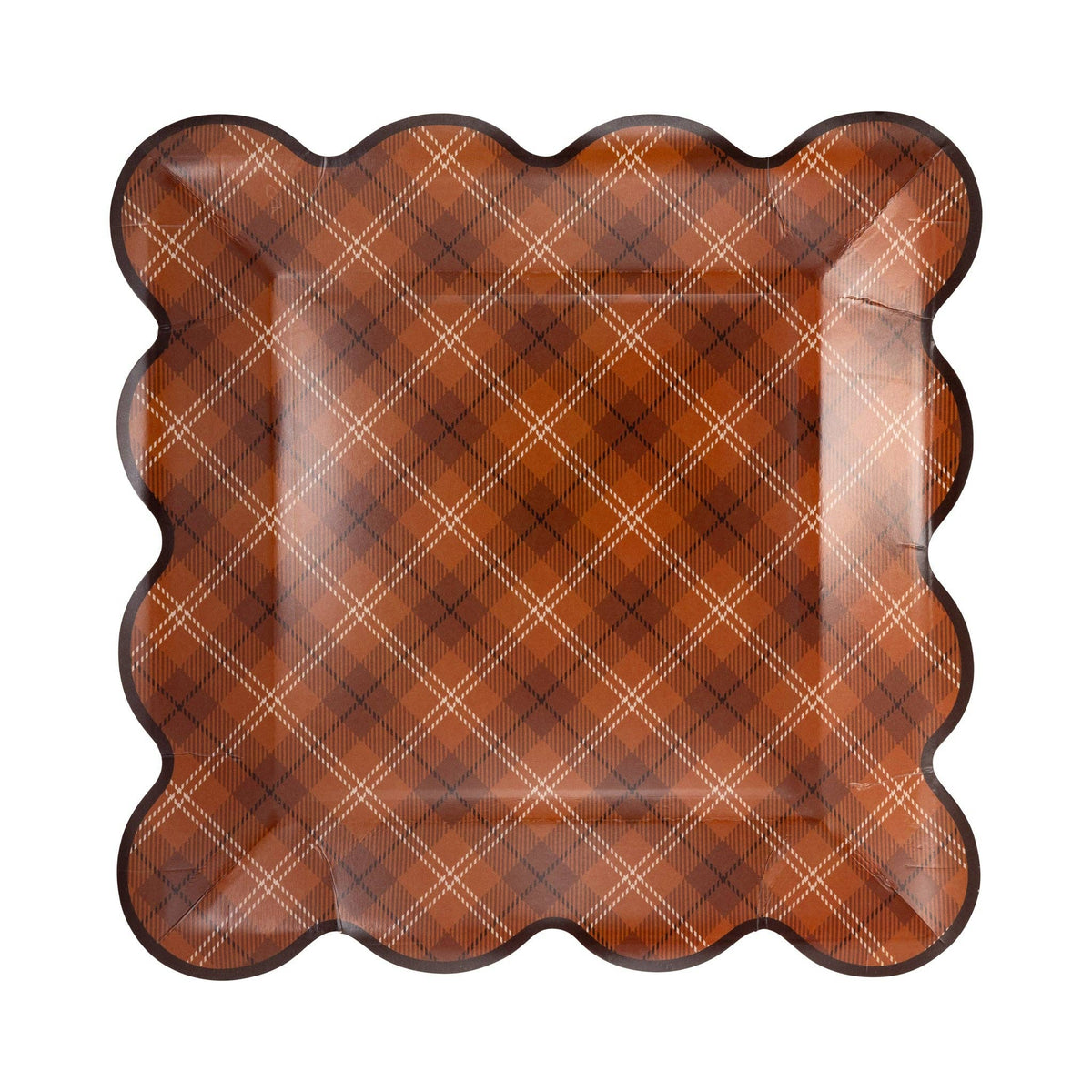 Dark plaid plate with burgundy and black tartan pattern design